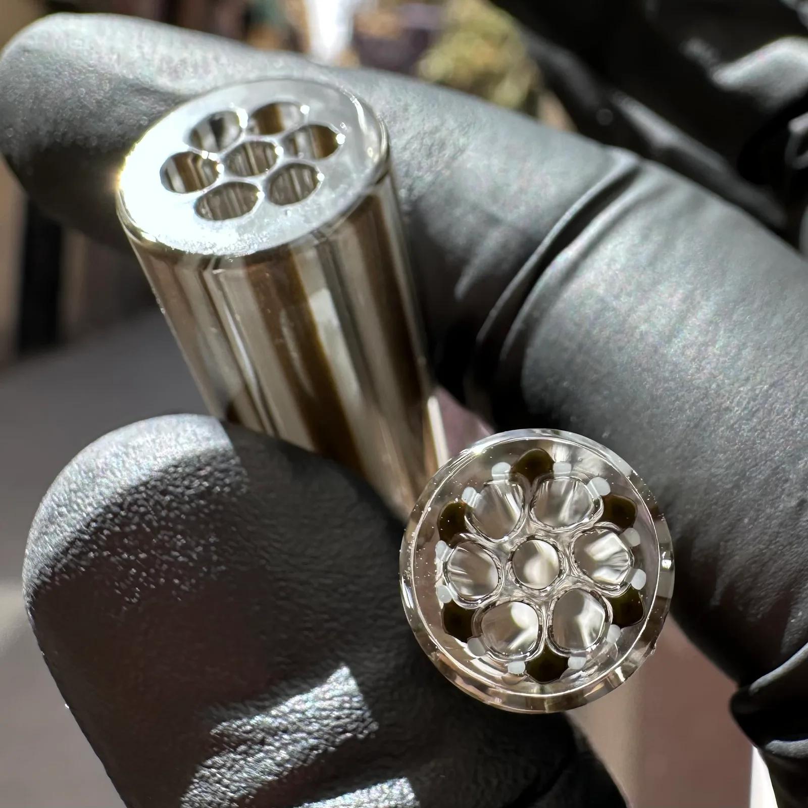 Metallic grey borosilicate glass tips from the Electrum Grey drop