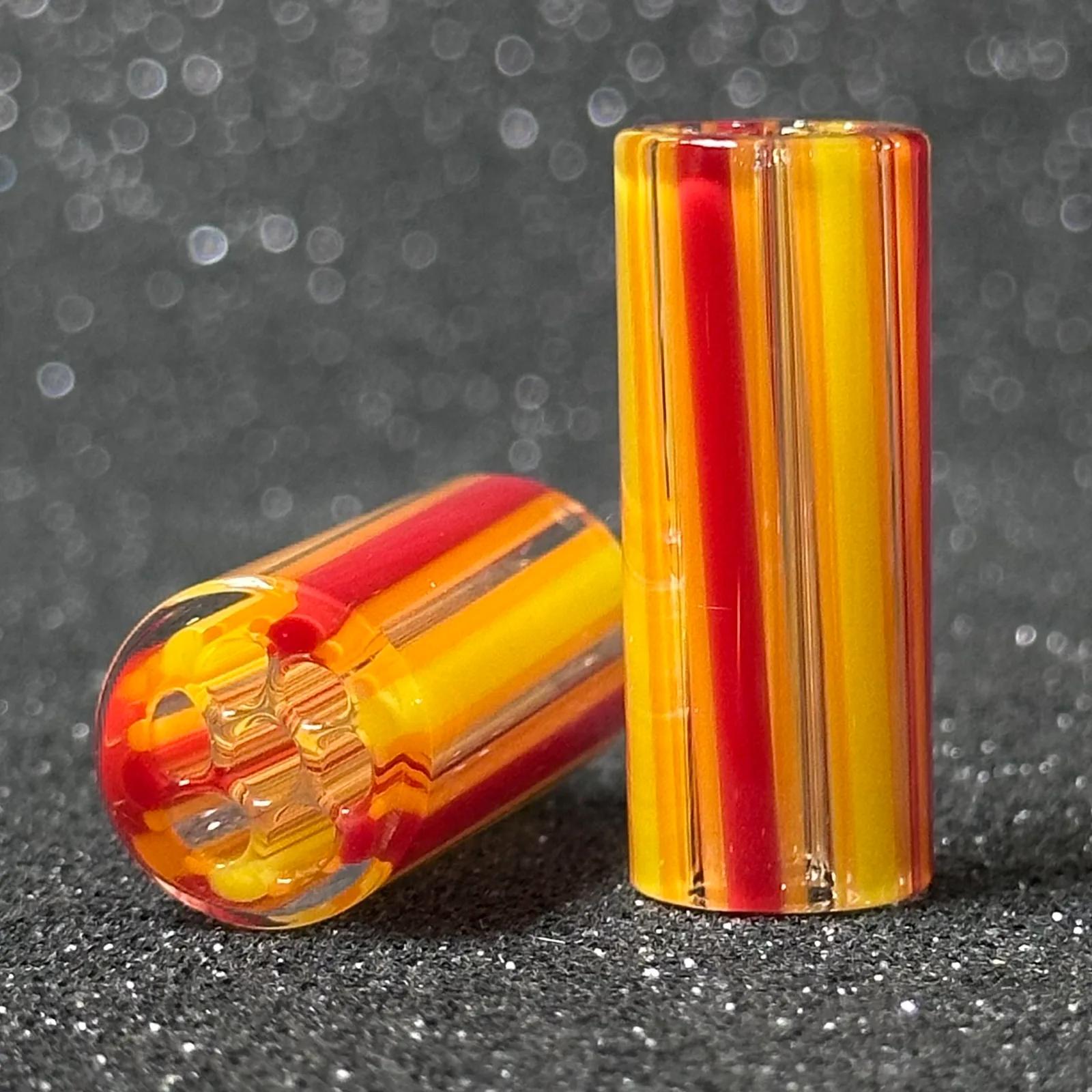 Fire 1 handmade borosilicate glass tips with amber yellow and red color detail
