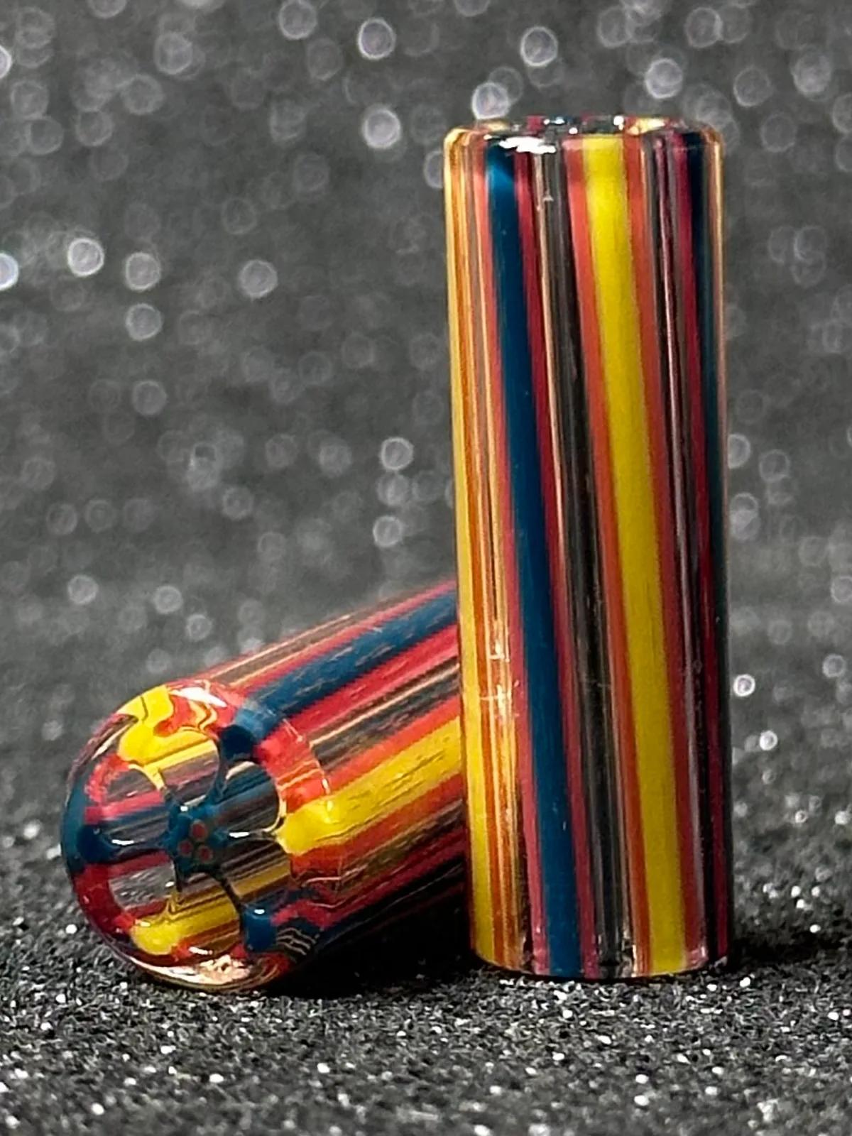 Cellcore handmade borosilicate glass tips with red yellow and blue murrini core